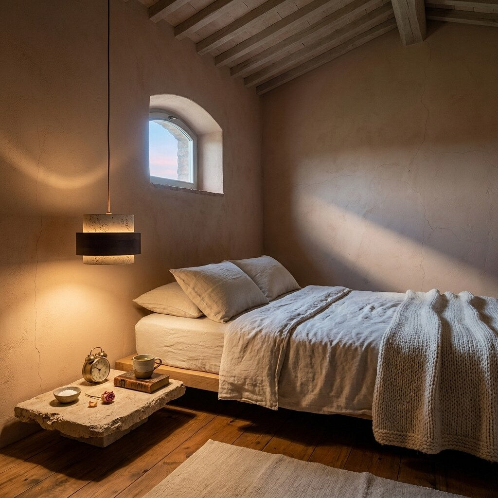 Suspension Perra Japandi — Chambre wabi-sabi en Toscane — Halonéa