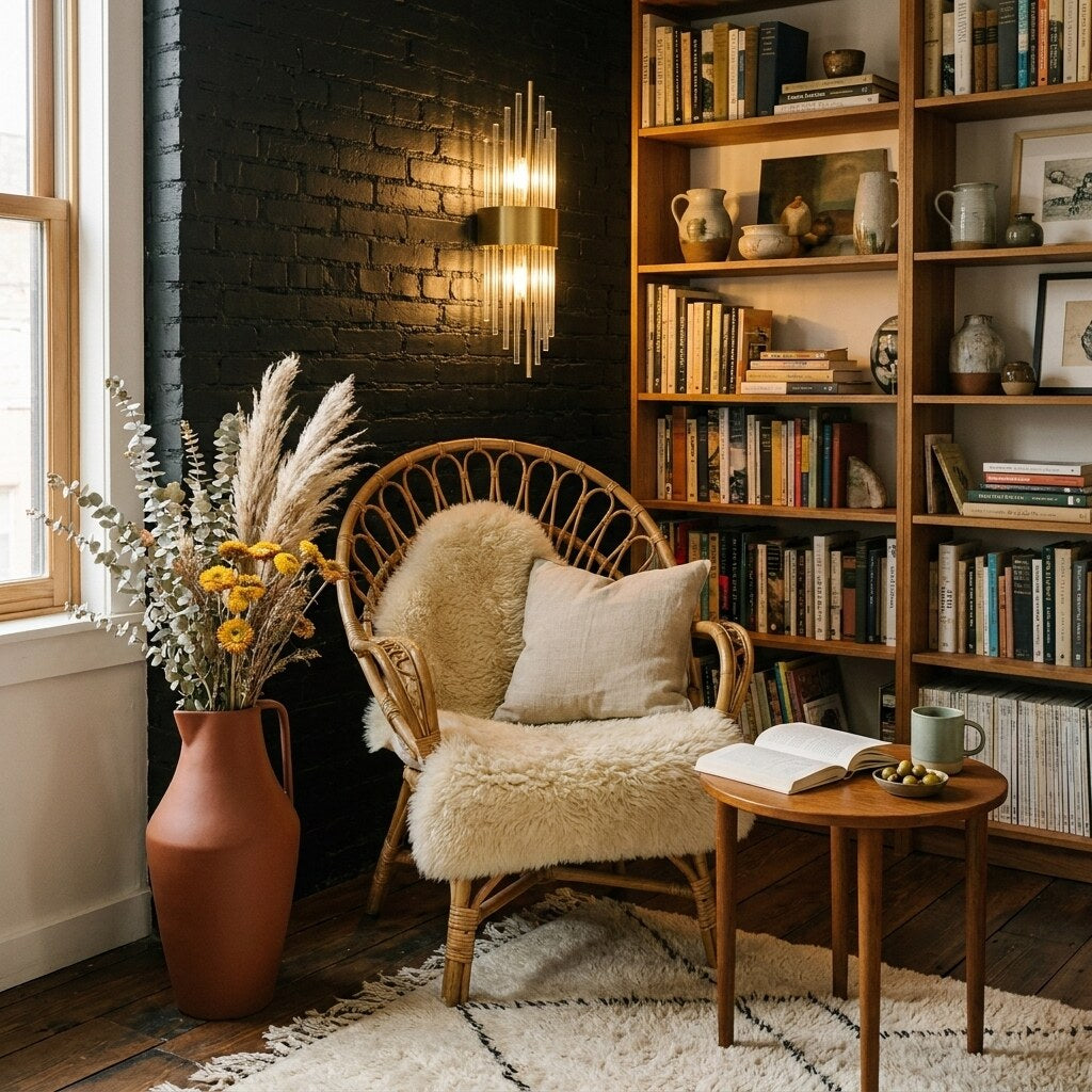 Plafonnier Fiore Design — Coin lecture bohème à Brooklyn — Halonéa