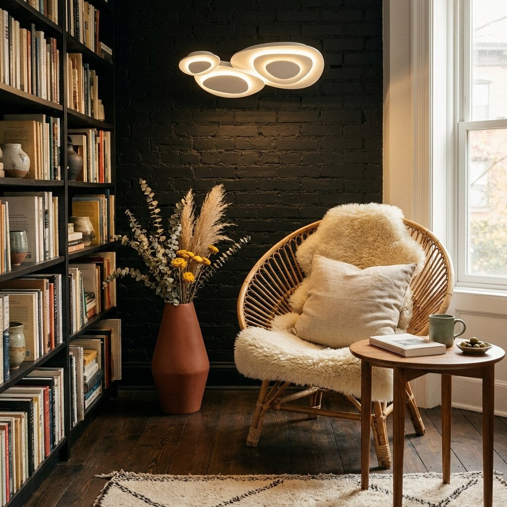 Plafonnier Jurel Contemporain — Coin lecture bohème à Brooklyn — Halonéa