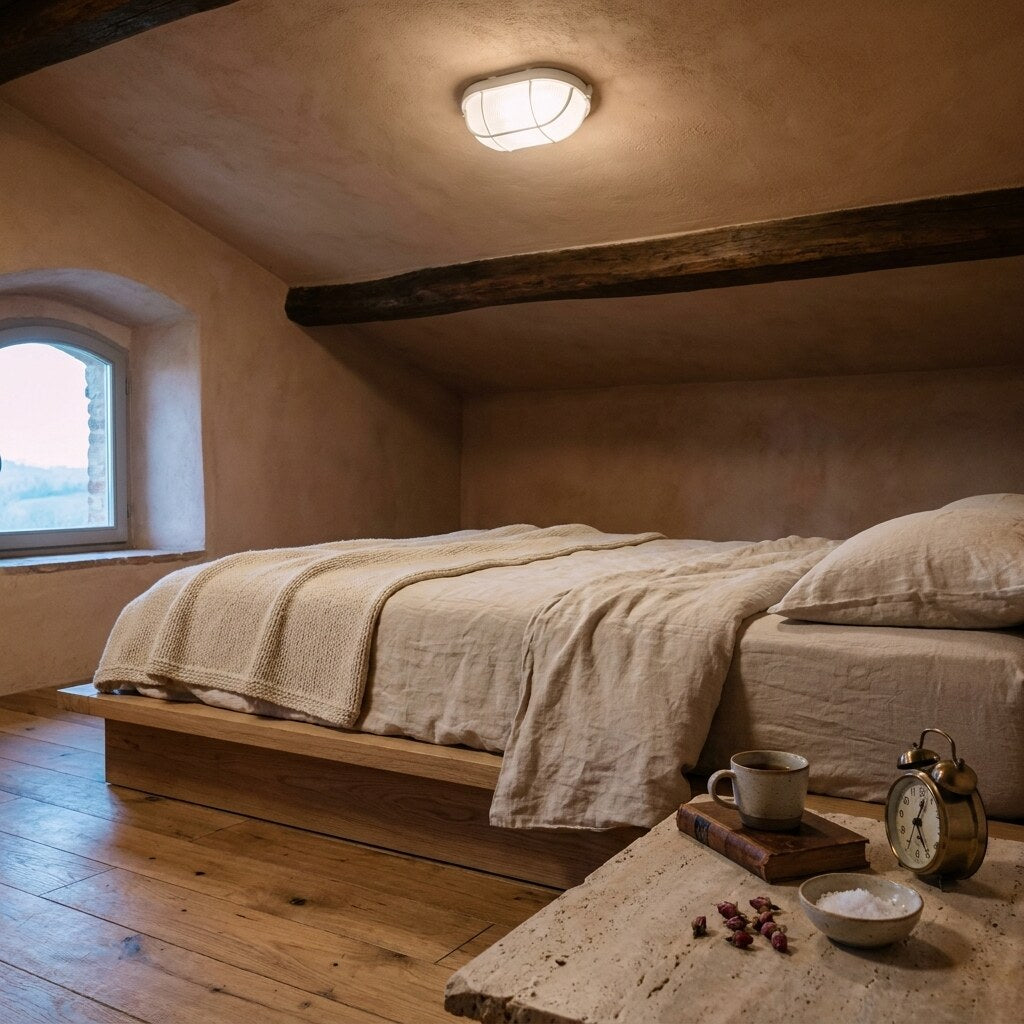 Plafonnier Lunara Design — Chambre wabi-sabi en Toscane — Halonéa