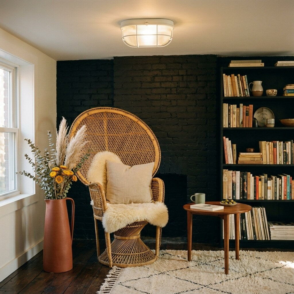 Plafonnier Lunara Design — Coin lecture bohème à Brooklyn — Halonéa