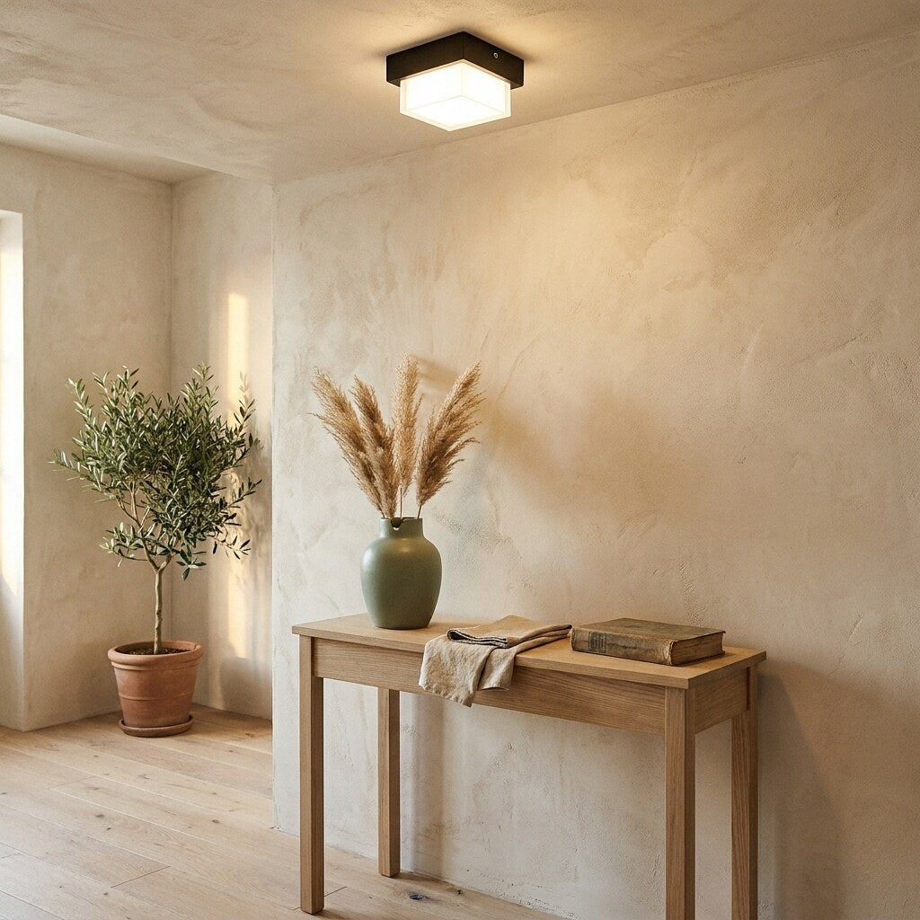 Plafonnier Quadra Design — Entrée Japandi en Provence — Halonéa