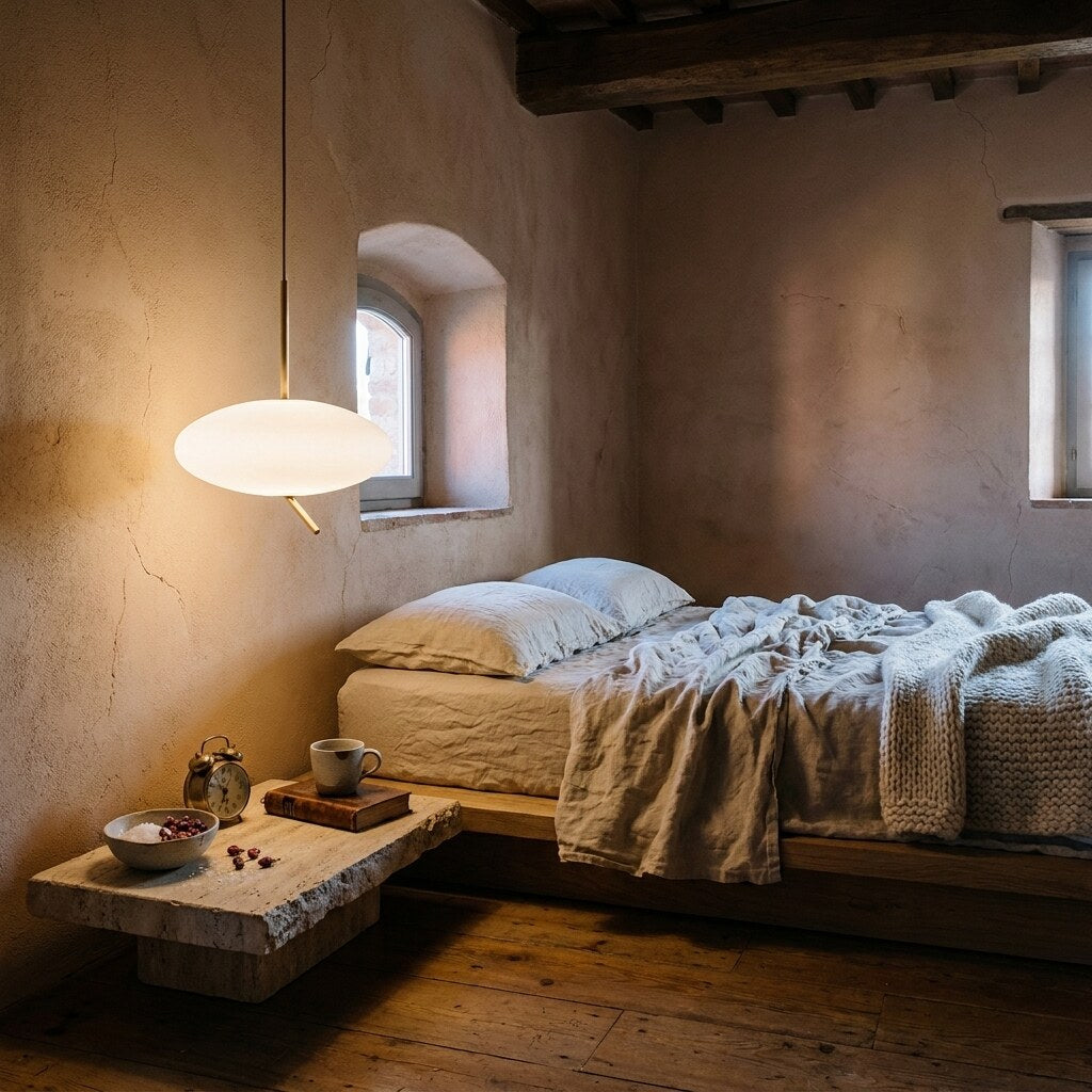 Suspension Galet Japandi — Chambre wabi-sabi en Toscane — Halonéa