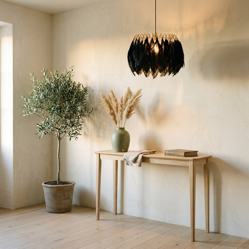 Suspension Plumeria Design — Entrée Japandi en Provence — Halonéa