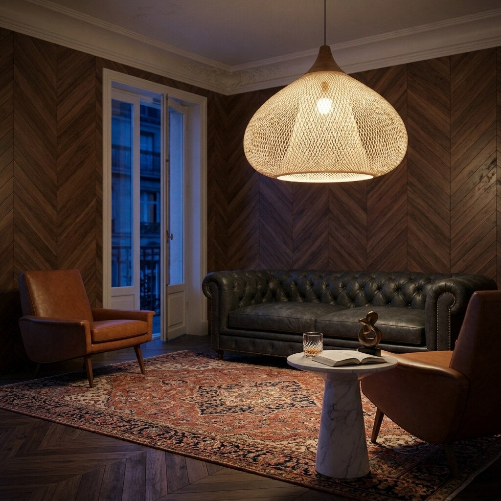 Suspension Rattania Bohème — Salon Haussmann à Paris — Halonéa